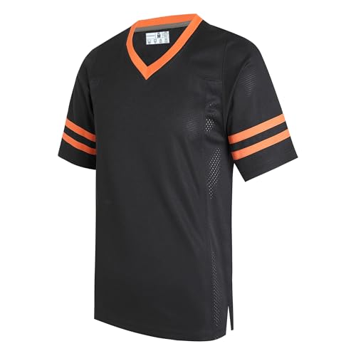 dolessismore Black Mens Womens Football Jersey for Adult Unisex Casual T-Shirt Sport Game Tops Outdoor Baseball Clothes Orange Stripe-Black Jersey,Men Size Medium