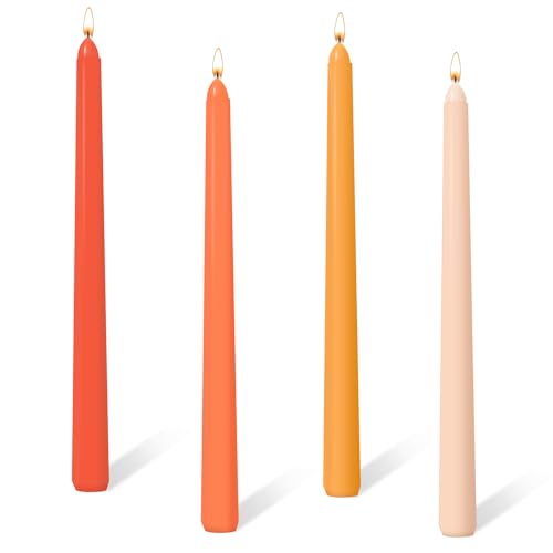 Candele coniche da 25,4 cm, set di 4 candele a gradiente arancione affusolate, candele lunghe non profumate senza gocciolamenti per cena, candele da tavolo per cena, matrimonio, Natale, Halloween