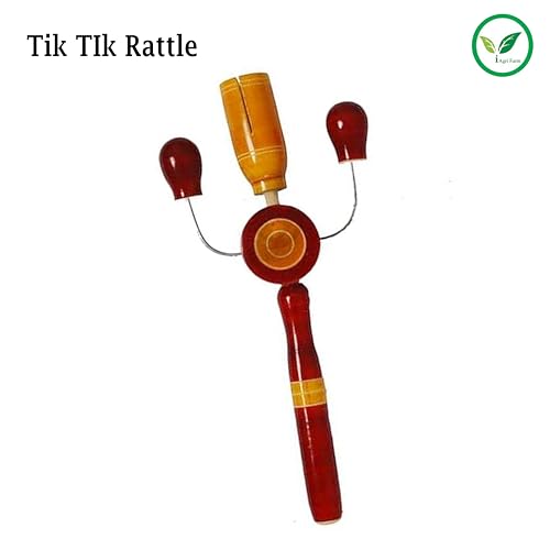 Image of Wooden Multicolor Thottil Kambu with 5m Rope and Rattles Combo (Wooden Dumbbell Rattle, TIK-TIK Rattle,Damru Rattle,Egg Shaker)
