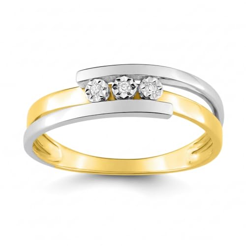 Bijouxenvogue Anello Oro Giallo, Bianco 18k Rodiato Diamante GH P1 Dimensione 53