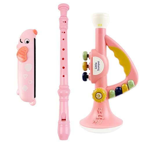 Toddler Musical Instruments Toy Trumpet, Harmonica, Recorder Flute for Kids Baby, Musical Toys Set for Children Boys Girls Ages 2 3 4 5, Pink (Pink)