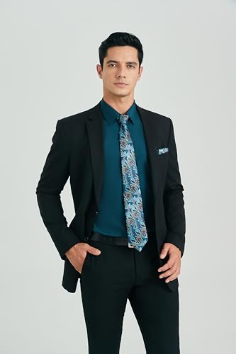 Image of HISDERN Mens Dress Shirt with Tie Pocket Square Set Classic Button Down Shirt Matching Tie Long Sleeve Shirts