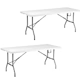 SALUD 360° Kit de 2 Mesas Plegable 1.80 Metros Portatil Comedor para Jardin Plegable Mesa De Plastico Resistente Tipo Portafolio Tablon de Trabajo...