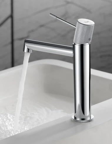 IMEX Grifo Monomando Lavabo - BDD038-1 Cuerpo de Latón, Cartucho Cerámico Ø26mm TOP, Flexos 3/8”, Serie Line (Cromado)