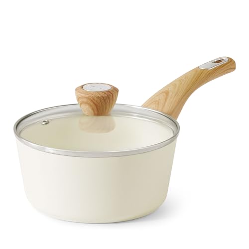 SENSARTE Ceramic Nonstick Sauce Pan with Lid, 1.5 Quart Small Saucepan, White Cooking Pot with Stay Cool Handle, Non toxic Kitchen Sauce Pot, Non stick Saucier Pan, Induction Pot, PFOA PTFE PFAS Free