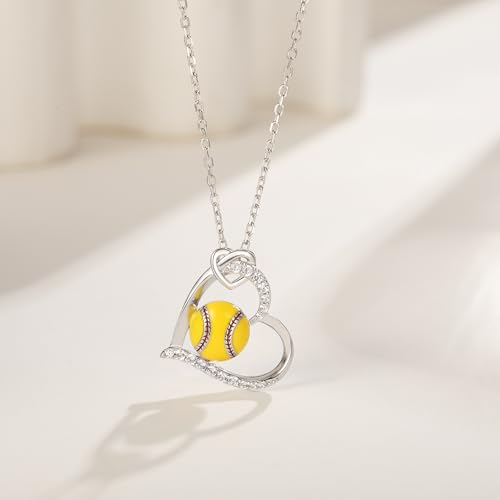 925 Sterling Silver Softball Volleyball Basketball Necklace Heart Pendant Sports Jewelry Gifts for Players Women3