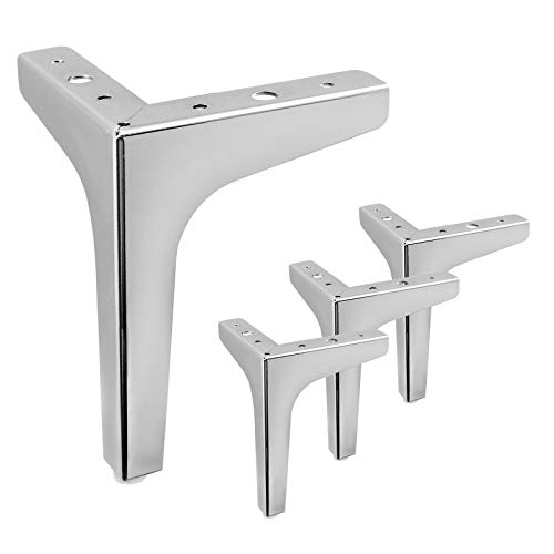 Kyuionty 7 Inch Metal Furniture Legs, Set of 4 Furniture Legs Modern Metal Furniture Sofa Legs for Cabinet Couch Sofa Table Cupboard, Triangle Furniture Feet DIY Replacement (Chrome)