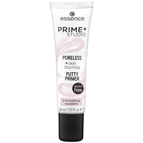 essence PRIME+ STUDIO PORELESS +skin blurring PUTTY PRIMER, Grundierung, mit glättendem Squalen, pink, für Mischhaut, glättend, grundierend, langanhaltend, vegan, ölfrei, ohne Alkohol (30ml)