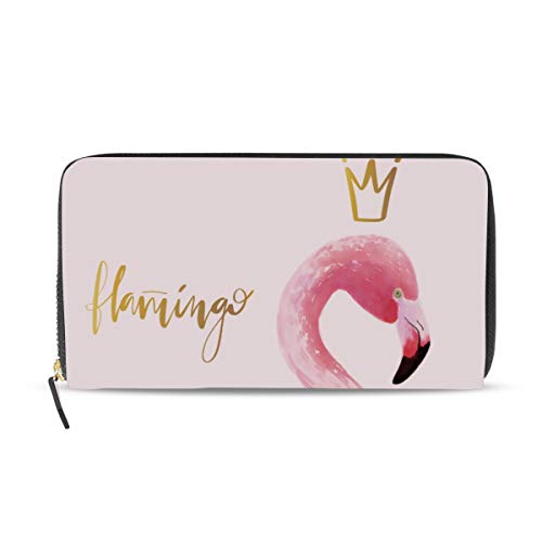 Preisvergleich Produktbild Gigijy Geldbörse mit süßem Flamingo mit Blumen, mehrere Kreditkartenfächer, Ledertasche mit Reißverschluss