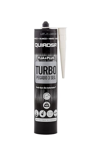 Quiadsa - FIJA+PLUS TURBO - Adhesivo de montaje de curado rápido - Blanco - sin disolventes ni siliconas, uso interior y exterior - Sujeción inmediata en 3 segundos - 290 ml