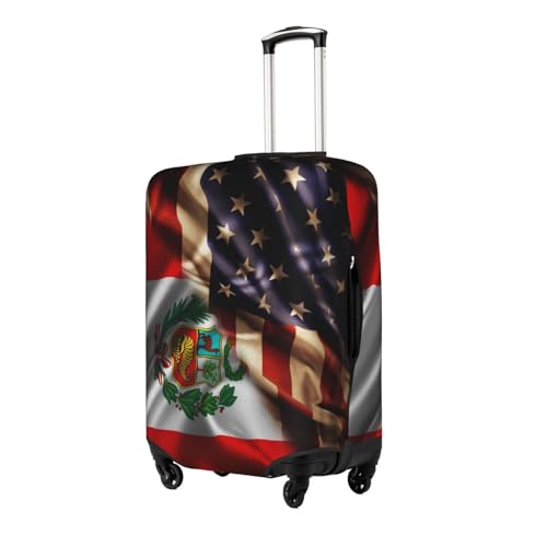 Travel Luggage Cover Combined Peru And Usa Flag Fashion Washable Baggage Suitcase Protector Fit For Luggage Small2