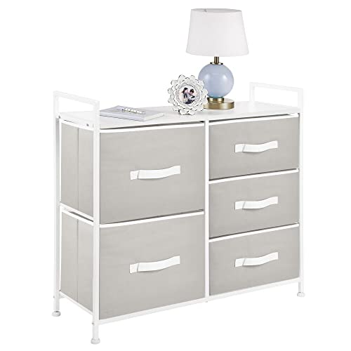 mDesign Storage Dresser Furniture Unit - Large Standing Organizer Chest for Bedroom, Office, Living Room, and Closet - 5 Drawer Removable Fabric Bins - Stone Gray/White