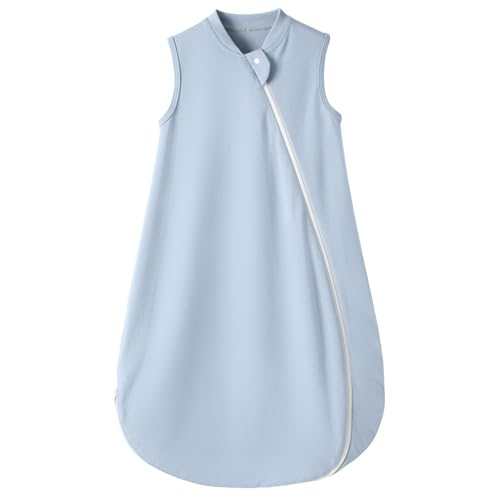 Image of Baby Sleep Sack 18-24 Months 0.5 Tog, Supersoft Thermostatic Cotton Toddler Sleeping Sack for Babies Infant, 2-Way Zipper Baby Wearable Blanket for Summer Blue Grey