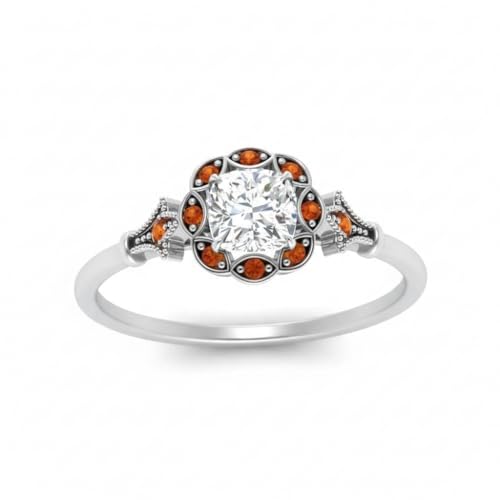 Image of Choose Your Gemstone Vintage Halo Diamond CZ Engagement Ring Sterling Silver Cushion Shape Vintage Engagement Rings Minimal Modern Design Birthday Gift Wedding Gift US Size 4 to 12