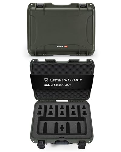NANUK 925 Hard Case with 4 UP Custom Foam Insert, IP67 Waterproof & Crushproof, Rugged Construction for Ultimate Protection, Made in Canada – Olive (18.7” x 14.8” x 7”)