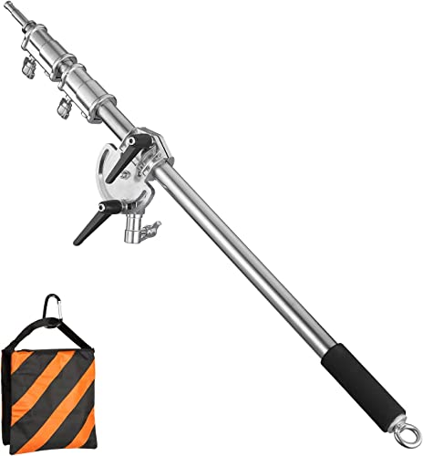 Edelstahl-Verlängerungsarm für Lichtstativ und C-Stativ, 3,6 Fuß bis 8,2 Fuß Verstellbarer Querstangen Haltearm mit Sandsack für Studio Softbox Reflektor Cover