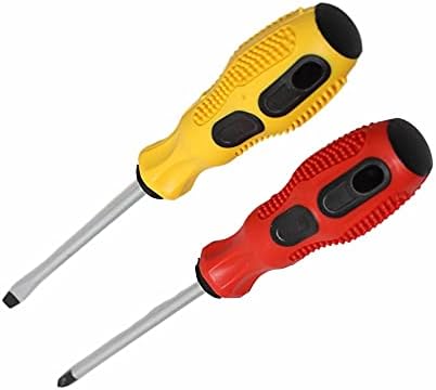 Assorted 2 Type Screwdriver Set Electrician Flat and Cross Slotted Magnetic Head Soft Grip Chrome Vanadium Steel Made Screwdriver Rust Resistant Shaft Turnscrew Repair Hex Key Toolbox Accessory 15cm