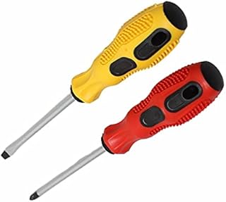 Assorted 2 Type Screwdriver Set Electrician Flat and Cross Slotted Magnetic Head Soft Grip Chrome Vanadium Steel Made Screwdriver Rust Resistant Shaft Turnscrew Repair Hex Key Toolbox Accessory 15cm