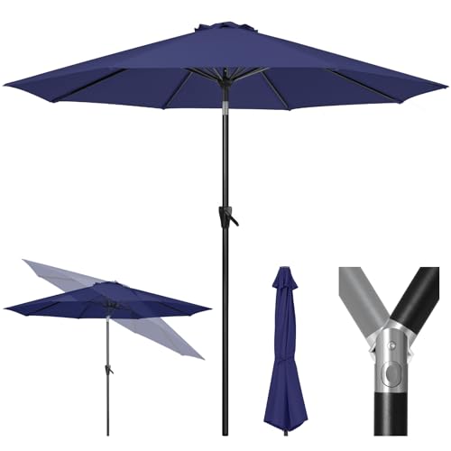 Tempera 9ft Patio Market Outdoor Table Umbrella with Push Button Tilt and Crank, Large Sun Umbrella with Sturdy Pole & Fade Resistant Canopy, Easy to Set, Navy
