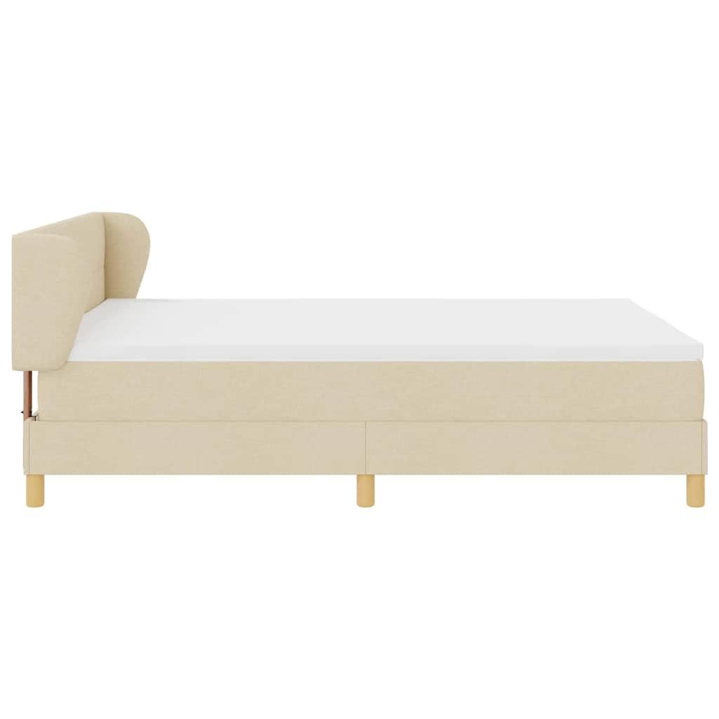 Cama con somier con colchón, color crema, 140 x 190 cm, funda de tela, cabecero ajustable, marco de madera estable, núcleo de muelles ensacados para parejas, dormitorio moderno