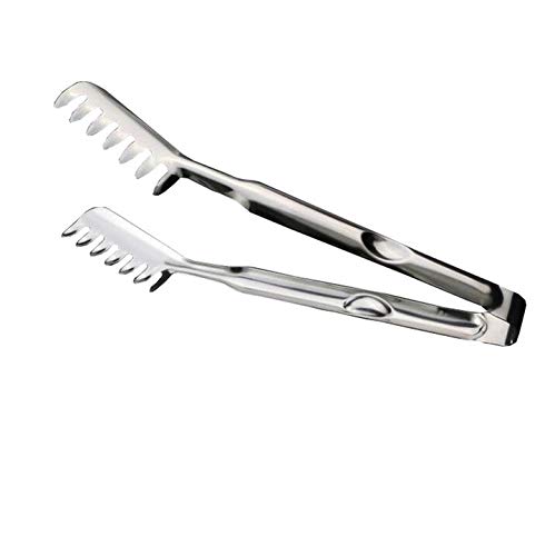C&L Stainless Steel Pasta Tong Server Teethed Ends Design for Spaghetti Noodle Pastry Kitchen Serving Tong
