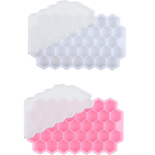 37 Cavidad Cubo de hielo Bandeja Honeycomb Molde de cubito de hielo Alimento Grado de silicona Flexible Moldes de hielo for cóctel de whisky para cocina ( Color : Pink White )