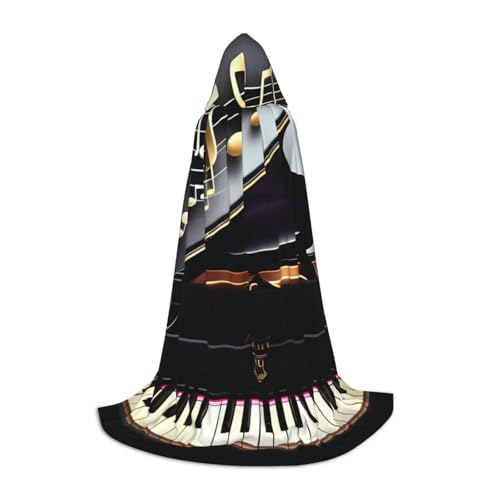 Cape à capuche imprimé piano longue pour déguisement et bal masqué