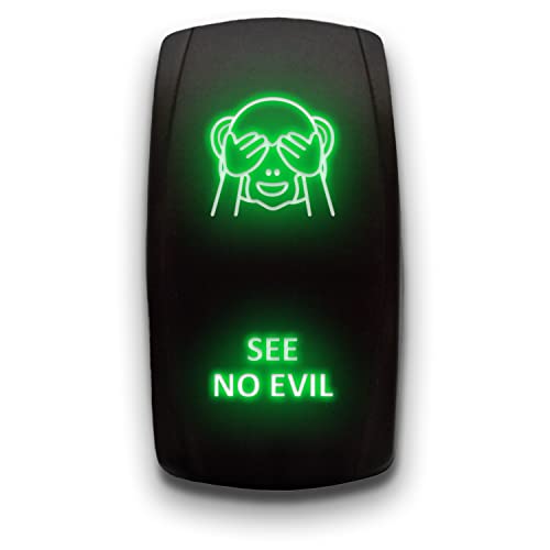 See No Evil - Green - Laser Etched Toggle Switch 5-Pin Maintained Switch Waterproof Black Shell/On-Off Dpst Illuminated Rocker Switch For Auto Truck Boat Marine - 20A 12V/10A 24V #TOP29