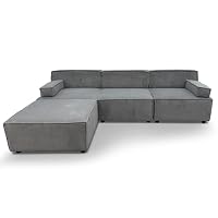 Menzzo Canapé Modulable Benoit 5 Places en Velours Côtelé Gris – Canapé d’Angle Composable 4 Modules Indépenda