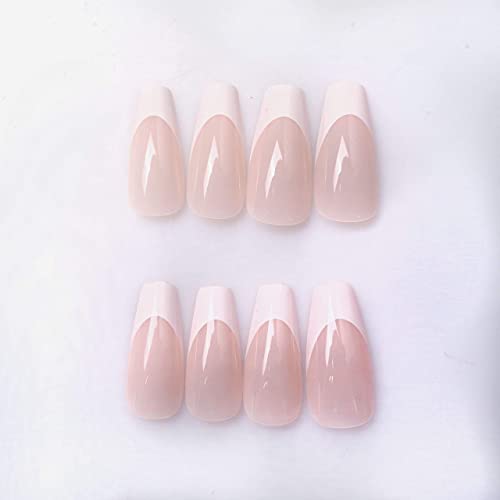 Laza 24pcs Colorful Fake Nails Long Ballet Full Cover Lily Ivory Oyster Color Long UV Coat Acrylic Nail Kits Sets with Glue Tabs Nail File Wood Stick for Daily Use - French