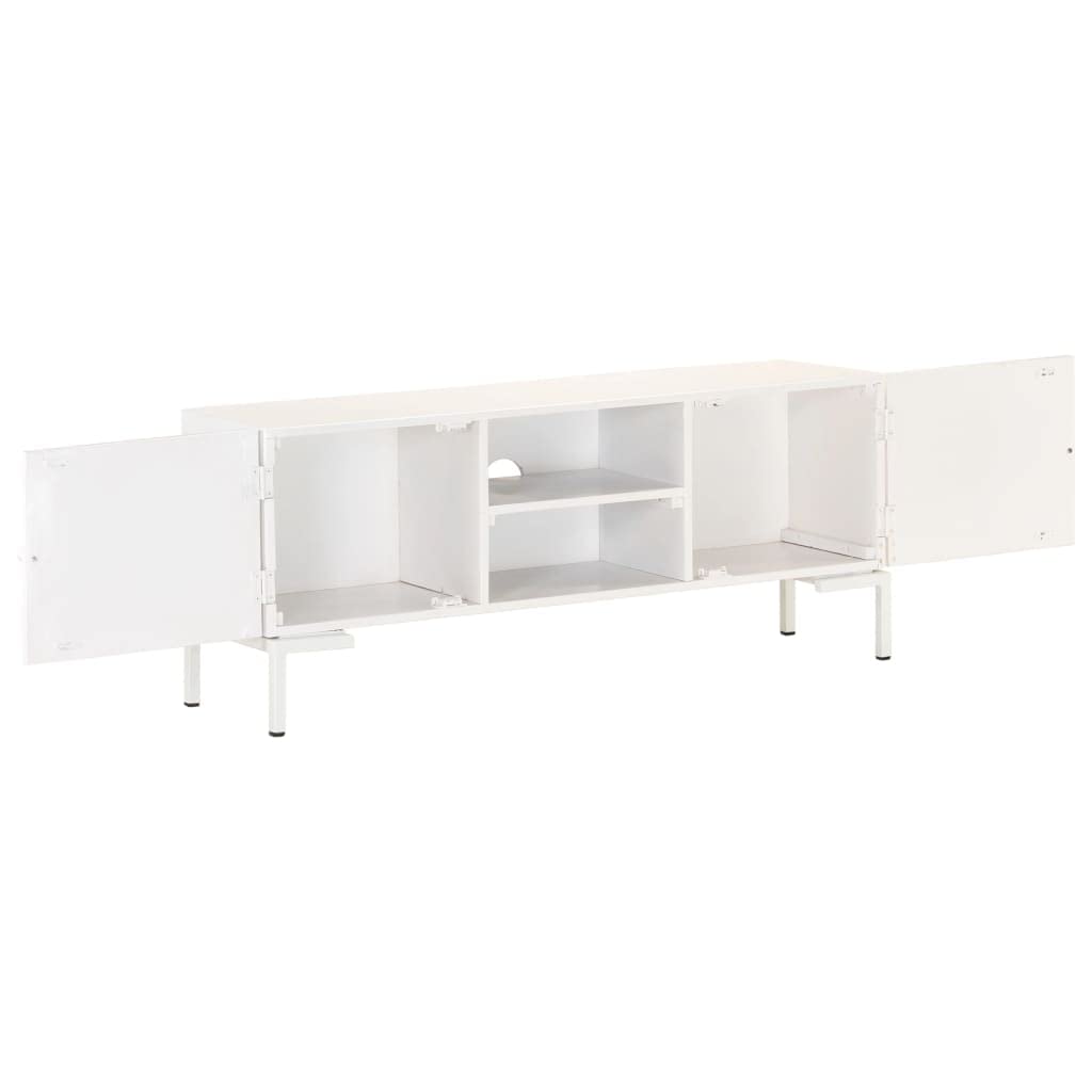 TV-Schrank Weiß 115x30x46 cm, Massivholz Mango, mit 2 Türen und Regalen, Robustes Media-Center für Wohnzimmer und Schlafzimmer
