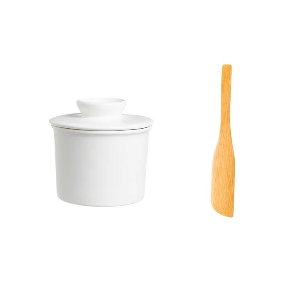 Zyyanshop White Butter Dish Round Butter Box Ceramic Storage Jar Cheese Cup Knife Kitchenware