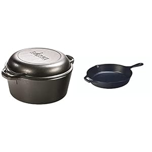 Lodge Cast Iron Serving Pot Cast Iron Double Dutch Oven, 5-Quart & L8SK3 10-1/4-Inch Pre-Seasoned Skillet