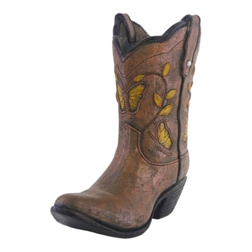 STARTIST Resin Vase Flower Arrangements Vases Planter Cowgirl Boot Vase Small Indoor Sculpture for Farmhouse Dining Table Home Office, Brown