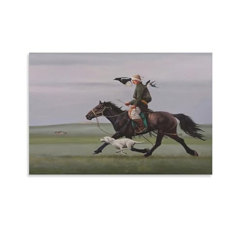 Rider on Black Horse Canvas Print 20x30in