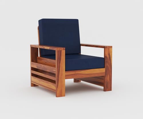 Image of Sheesham Wooden 5 Seater Sofa for Living Room | Rosewood 5 Seater Cushion Sofa with Side Rack | Solid Wood Sofa Set for Lounge (3+1+1,Honey Finish)