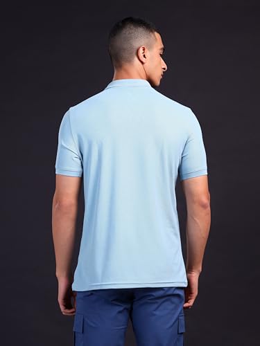 Image of TECHNOSPORT Men's Polyester Slim Fit Self-Design Short Sleeve Polo Matpiq T-Shirt with Anti Microbial, Techno Dry for Regular and Casual Use
