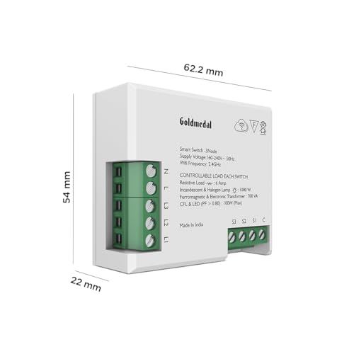 Image of Goldmedal WiFi 3 Node Smart Switch |Compatible with Alexa,Google Assistant|No Hub Required |Home Automation|(White)