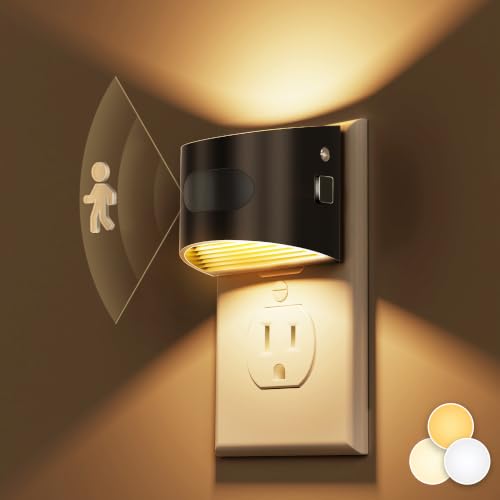 Image of L LOHAS LED Night Light with Motion Sensor & Dusk to Dawn Sensor, 3CCT | Night Lights Plug into Wall, Motion Activated Night Light, Black Housing 4 Pack