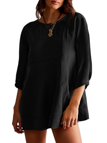 Tankaneo Womens 3/4 Sleeve Tunic Tops Casual Summer Peplum Flowy Oversized Babydoll Blouse Shirts