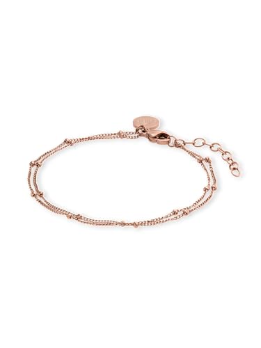 Purelei Liilii Armband Damen Doppelreihig Filigranes Edelstahl Kugelarmband Vergoldet oder Silber Verstellbares Damenarmband 1619 cm Minimalistischer Schmuck für Alltag & Layering (Rosegold)