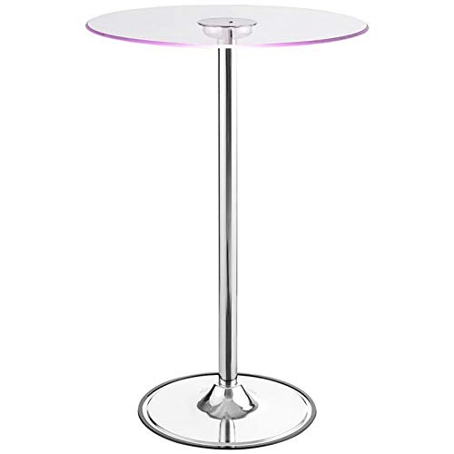 Bowery Hill 28" Round Glass Top Led Lit Pub Table In Chrome #TOP3