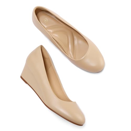 Image of mysoft Women's Wedge Pumps Low Heel Closed Toe 2in Dress Shoes