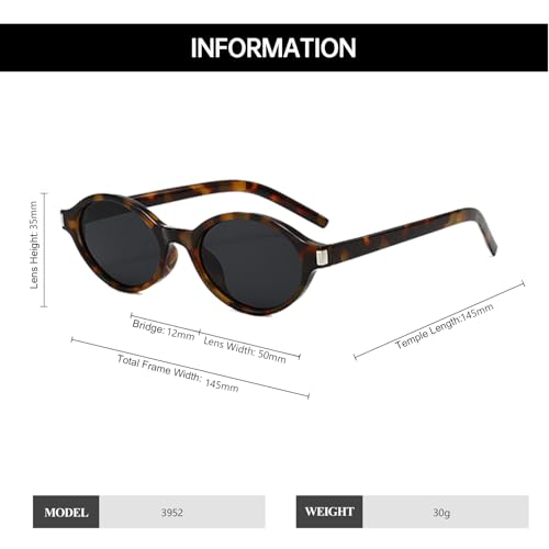 YAMEIZE Retro Oval Sunglasses Women Men Vintage Small Frame Sunglasses 90s Sun Glasses UV4003