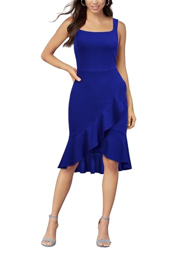 Image of FORTRIC Women Square Neck Summer Wedding Guest Formal Party Cocktail Midi Dress