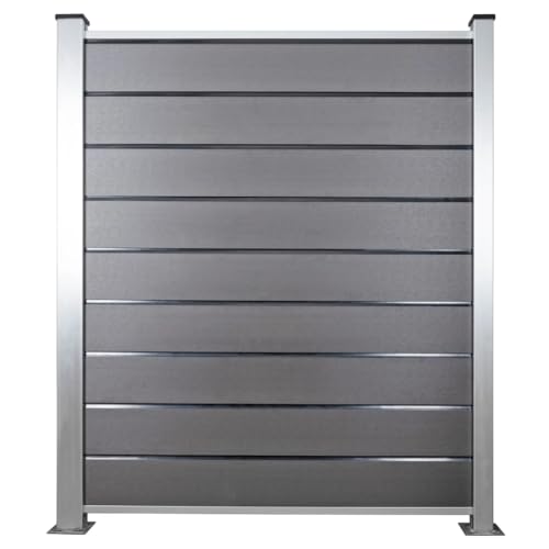 HORI® Design WPC Sichtschutz Komplettset | Stecksystem | Zaun | Garten | Gartenzaun | Lamellenzaun | Windschutz | Zaunelemente 1,85 m I zum Aufschrauben I Grau