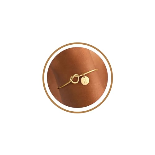 Image of M MOOHAM Mothers Day Gifts - Dainty Tie the Knot Letter A-Z Initial Bracelet for Women 14K Gold Plated Cuff Bangle Bracelet Jewelry Personalized Bridesmaid Proposal Gifts for Women