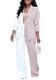 Women's Slim Fit Suiting Lightweight Contrast Color 2 Piece Set Business Blazer Pant Suit for Work