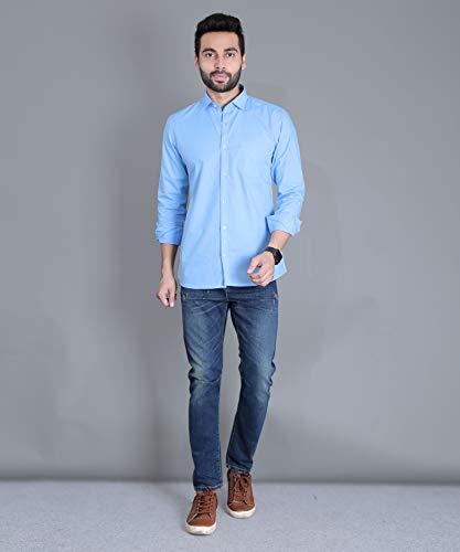 Image of Fifth Anfold Men's Pure Cotton Solid Color Mandarin Collar Full Sleeve Casual Wear Shirt, Office Wear for Men
