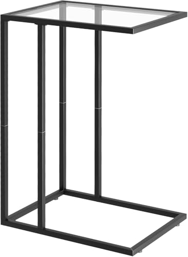 Garden 4 you Beistelltisch, Couchtisch C Form, Wohnzimmertisch mit Metallgestell, Glastisch, Sofatisch, Kaffeetisch, Tisch Klein, Kleiner Couchtisch für Kaffee und Laptop, 40 x 30 x 60 cm, Schwarz